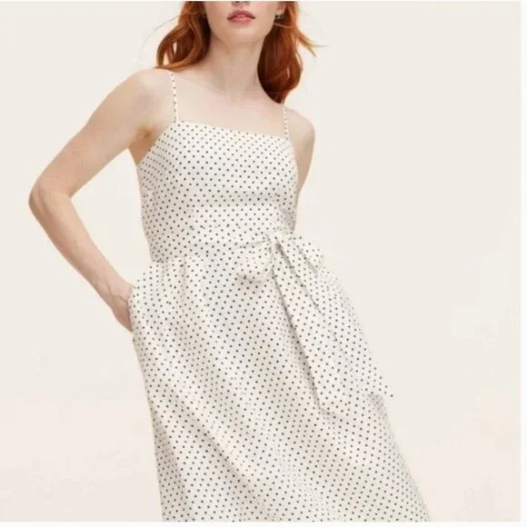 kate spade | Dresses | Kate Spade Polka Dot Midi Dress Womens Size Tiewaist Linen  Blend Pockets | Poshmark